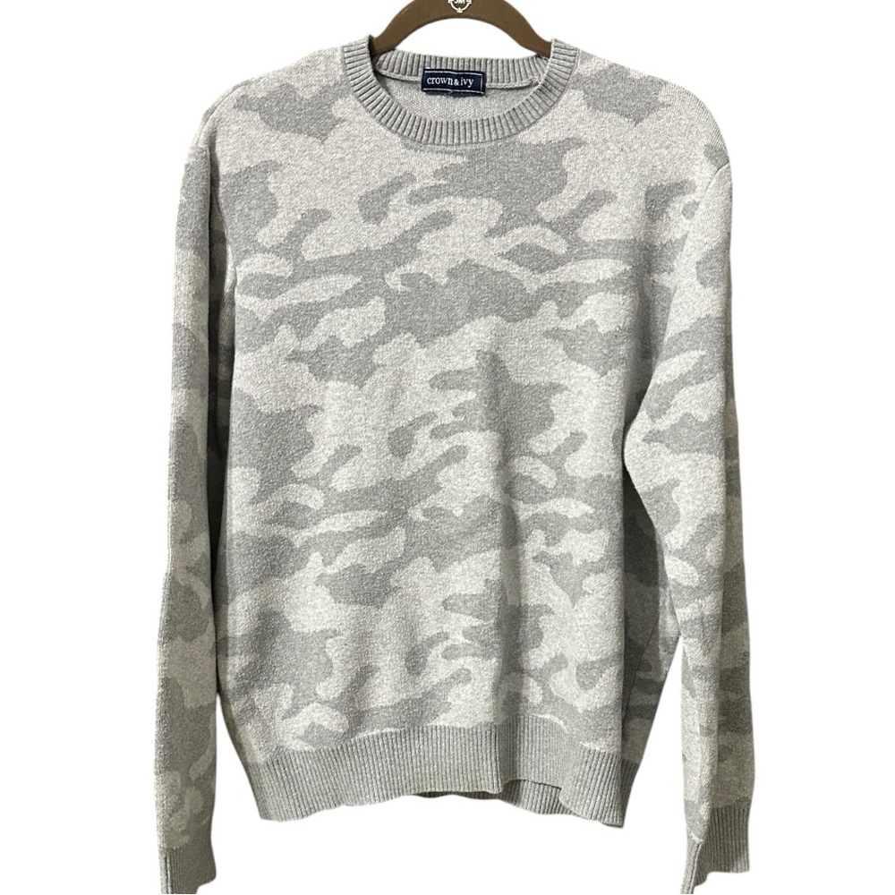 Crown & Ivey Gray Camo Crewneck Sweater